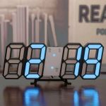 3D LED Διακοσμητικό Ρολόι Τοίχου / Επιτραπέζιο Ρολόι Μαύρη Βάση Μπλε Φως