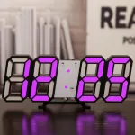 3D LED Διακοσμητικό Ρολόι Τοίχου / Επιτραπέζιο Ρολόι Μαύρη Βάση Ροζ Φως