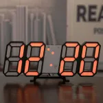 3D LED Διακοσμητικό Ρολόι Τοίχου / Επιτραπέζιο Ρολόι Μαύρη Βάση Πορτοκαλί Φως