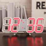 3D LED Decorative Large Wall / Table Clock White Base Red Light
